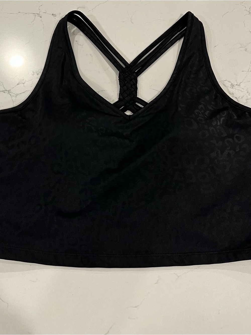 KIAVA Black Leopard-Textured Strappy Sports Bra